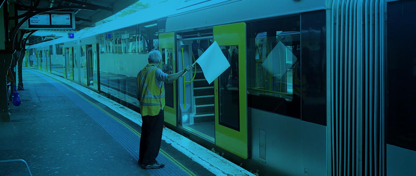 Transport worker with flag